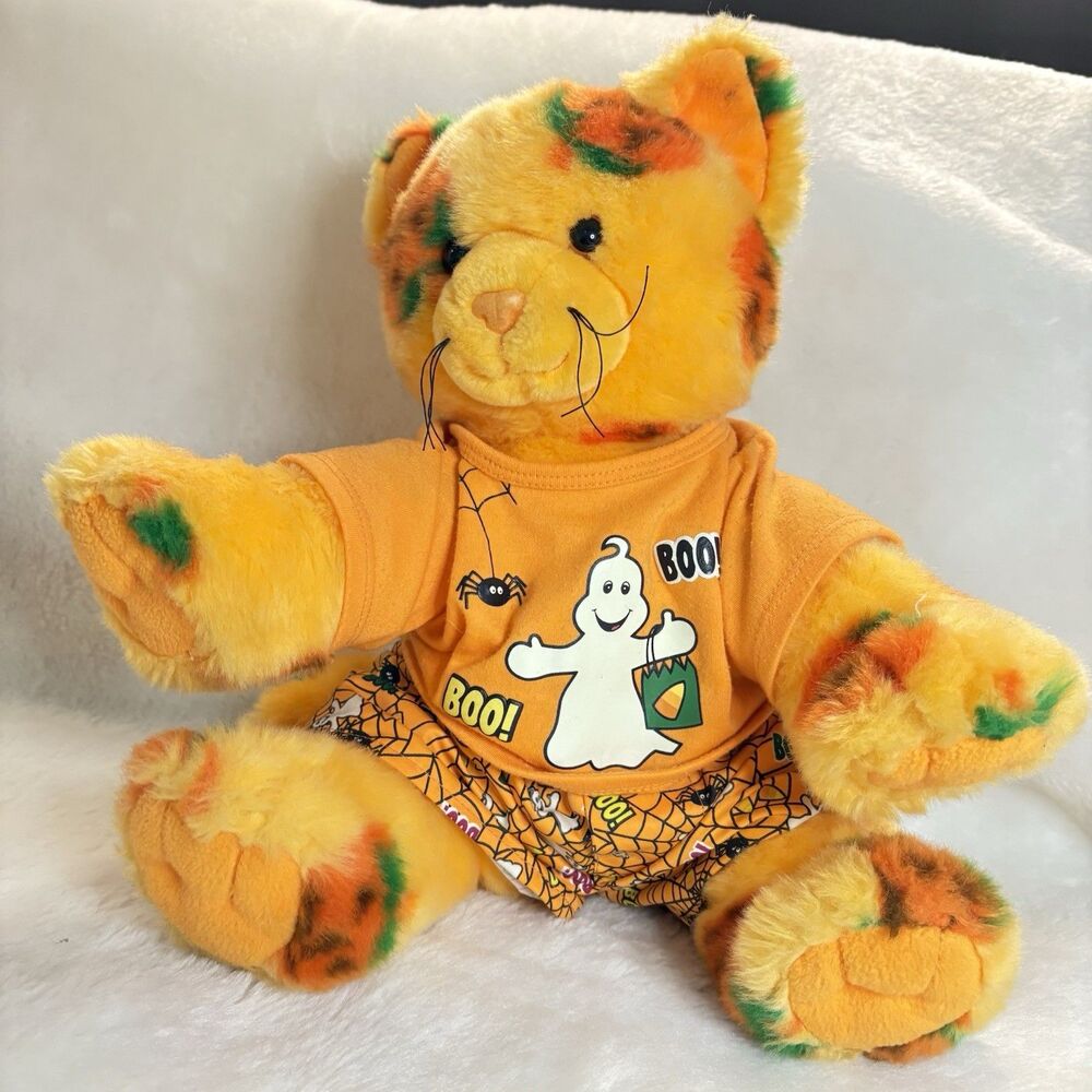 Build A Bear Halloween Pumpkin Kitty Cat 2008 12 Inch Stuffed Plush Animal Toy